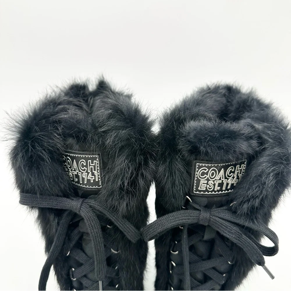 Coach Jennie Rabbit Fur Signature C Jacquard Boots